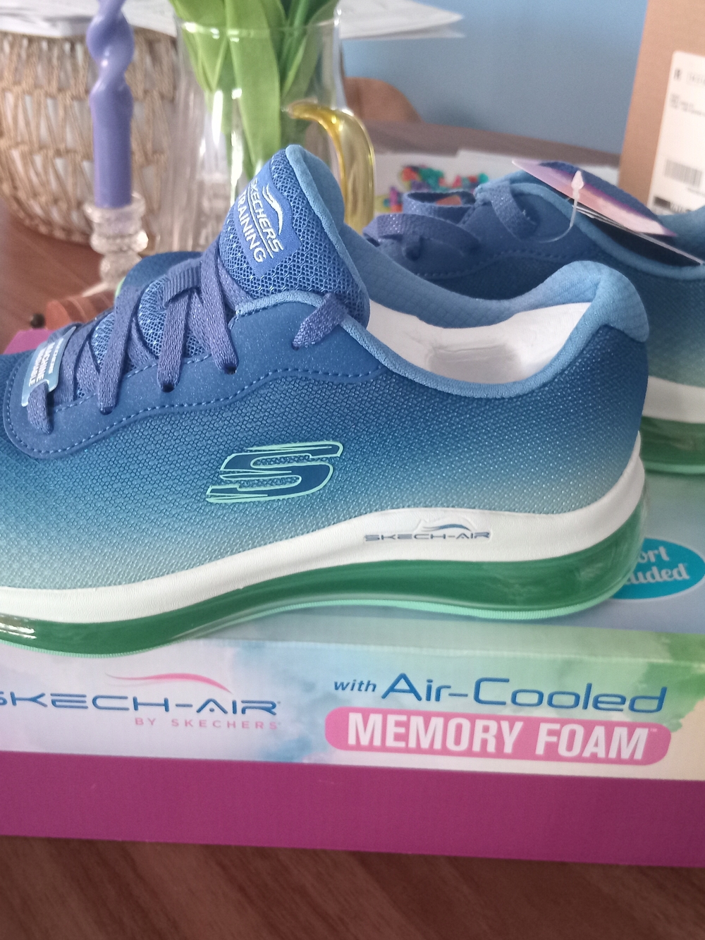 Skechers Women's Blue Gradient Athletic Sneaker with Green Air Midsole